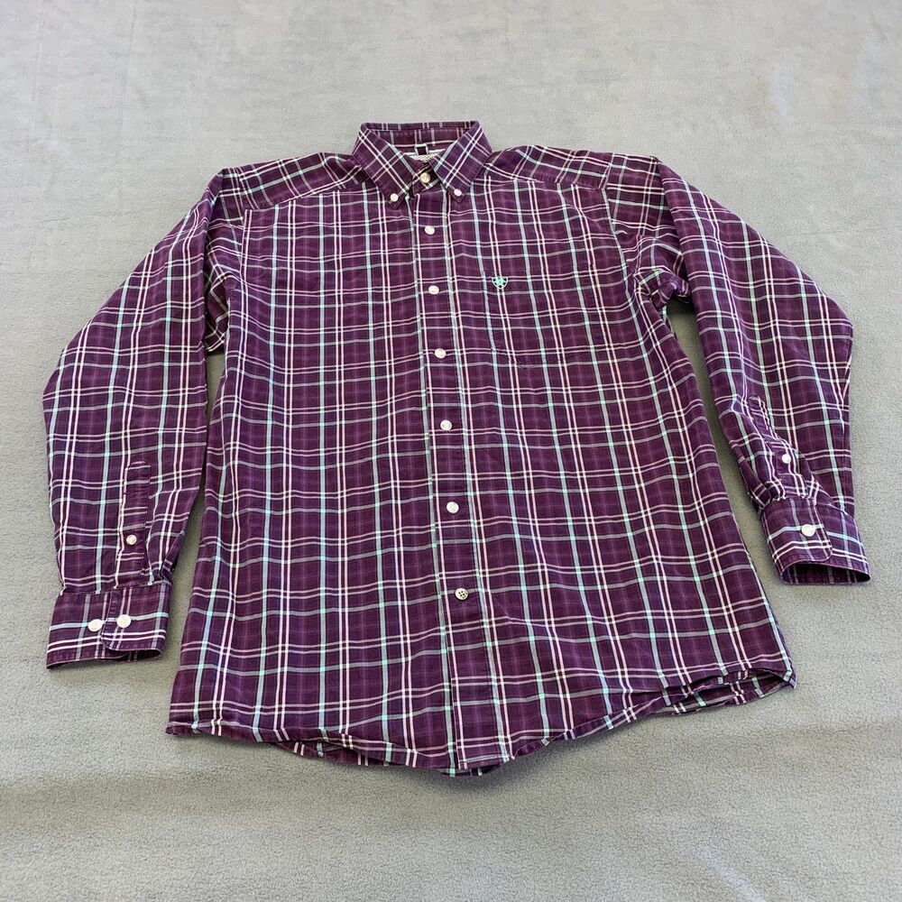 Ariat Shirt Mens Small Purple Teal Pro Series Western Dress Button Up Casual